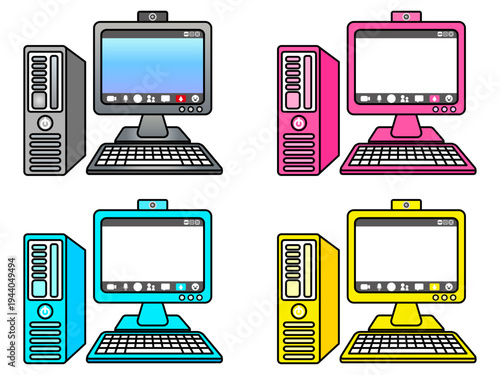 デスクトップパソコンのイラスト素材セット2