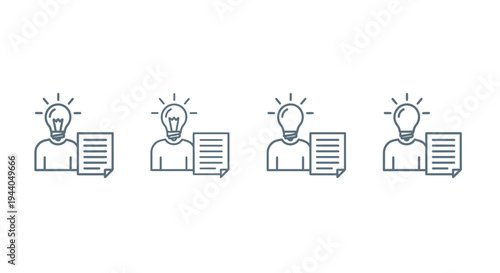 Business Idea Concept: Icons of People with Lightbulb Heads and Documents