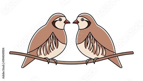Charming Bird Duo Perched on a Branch: A pair of endearing birds, with delicate feathers and expressive eyes, share a tender moment perched together on a slender branch.