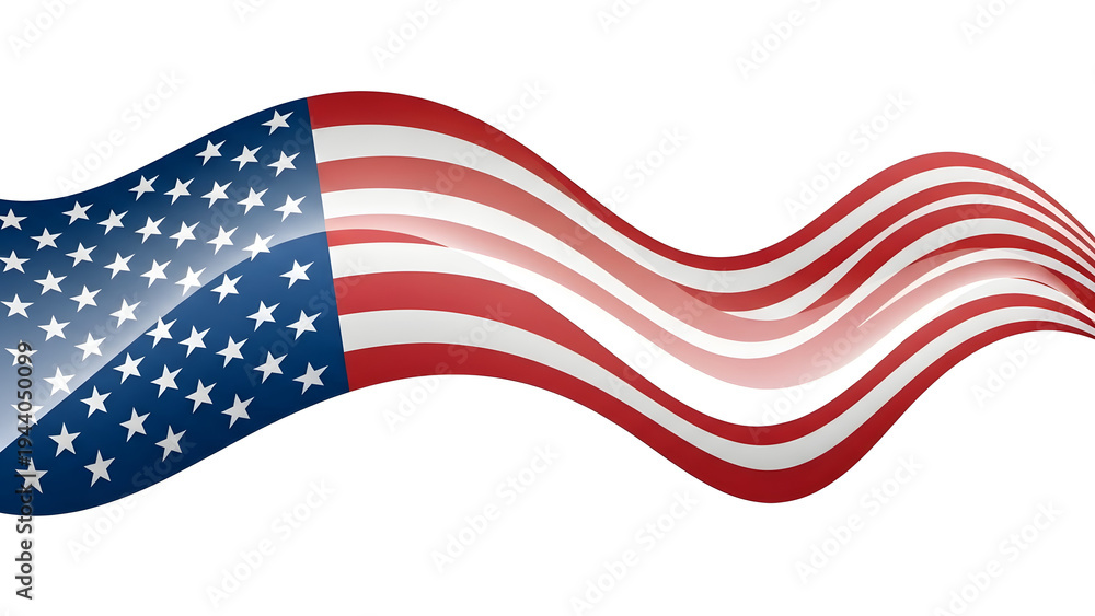 Fototapeta premium Waving American flag illustration with red white and blue colors