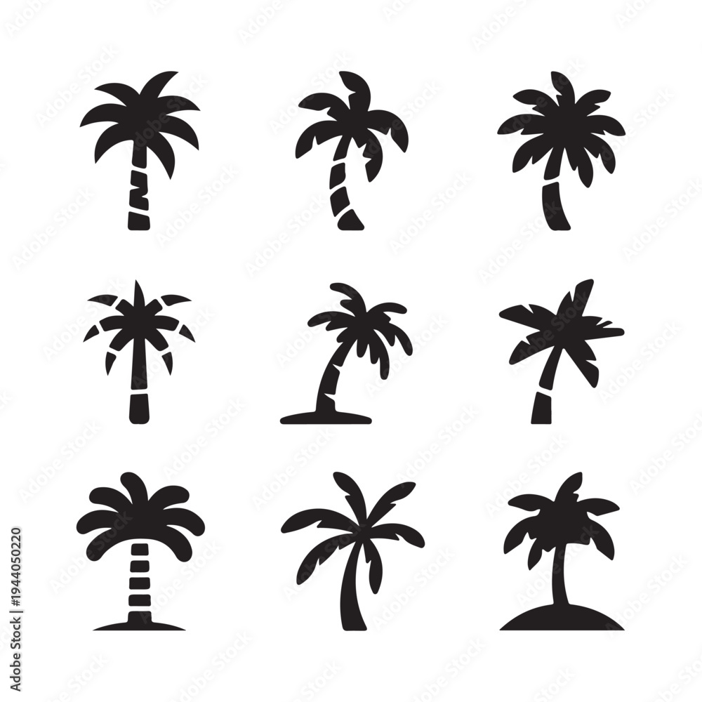Fototapeta premium Palm Tree Silhouettes Icons Set