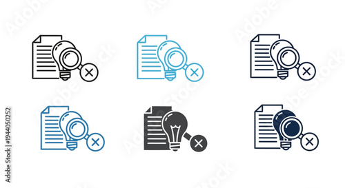 Document with Magnifying Glass, Lightbulb, and X Mark Icons