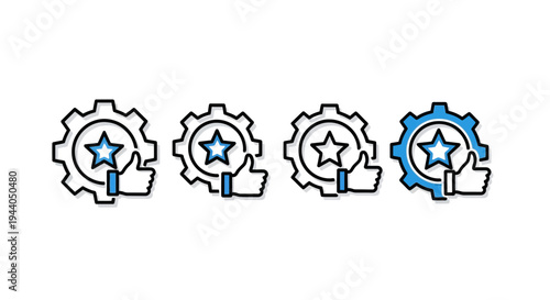 Service Rating Icons: Gear, Star, Thumbs Up - Quality Feedback System