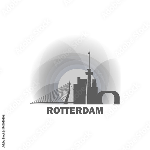Rotterdam logo, clip art with cityscape, skyline, panorama, sightseeing. Vector flat isolated illustration. Netherlands city image with landmarks and buildings