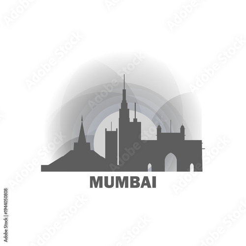 India Mumbai cityscape skyline panorama vector flat logo, icon. Indian city emblem, clip art with landmarks and buildings silhouettes