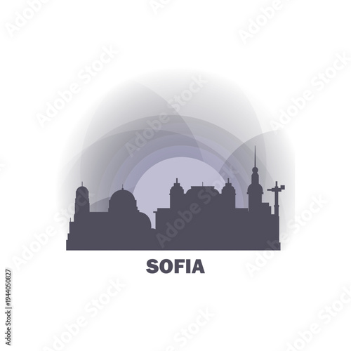 Sofia logo, clip art with cityscape, skyline, panorama, sightseeing. Vector flat isolated illustration. Bulgaria city image with landmarks and buildings