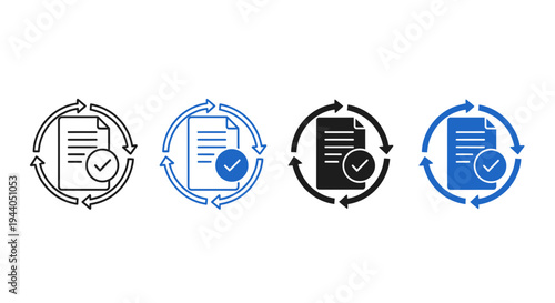 Document Sync and Approval Icons: Refresh, Checkmark, Workflow