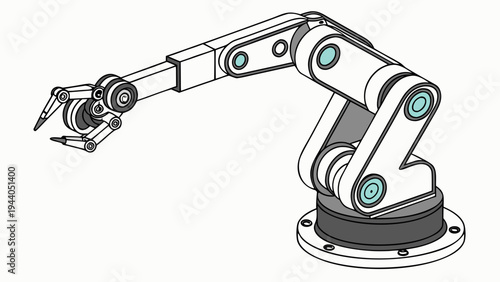 A robotic arm illustration with a mechanical claw, designed in a modern and minimalist style.