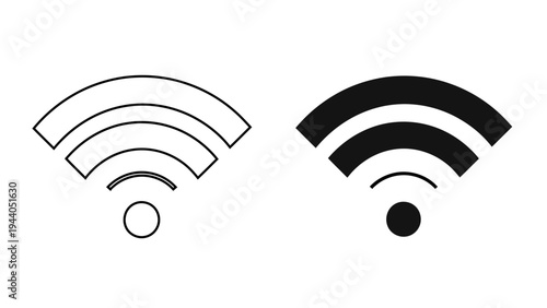 Wi-Fi Signal Strength Icon  Wireless Network Connection Symbols in Outline and Solid Glyph Style