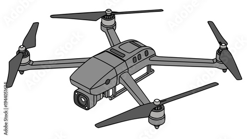 A minimalist vector illustration of a drone with a camera