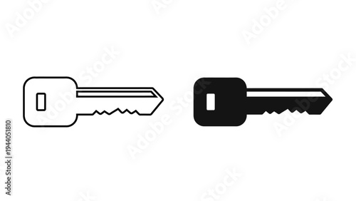 Security Key Icon  Metal Door Key for Access Control and Digital Encryption Symbols in Outline and Solid Style