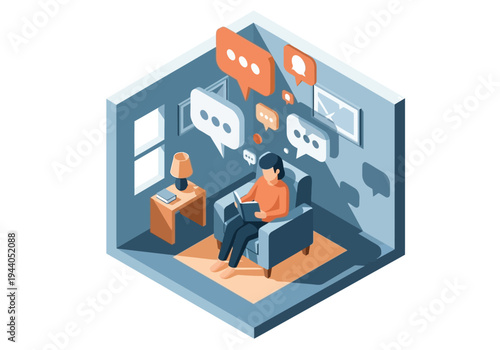 Engaging in Digital Conversations While Relaxing with a Book Indoors