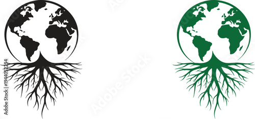 Earth Globe with Tree Roots Vector Icon, Environmental Sustainability and Nature Connection Concept