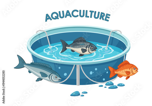 Aquaculture farming of fish in a circular tank with water circulation system