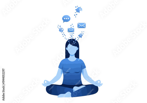 Digital Detox Woman Meditating to Clear Her Mind of Digital Clutter and Find Inner Peace