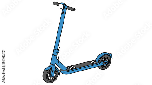 A blue electric scooter with a sleek design and black handlebars on a white background