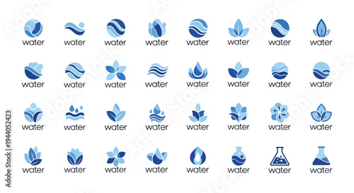 Collection of diverse water-related icons with a modern and stylized design aesthetic Vector
