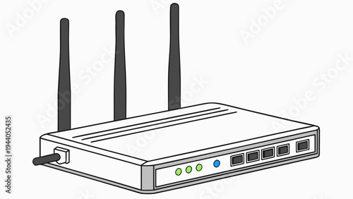 A vector graphic illustration of a modern wireless router with multiple antennas and ports