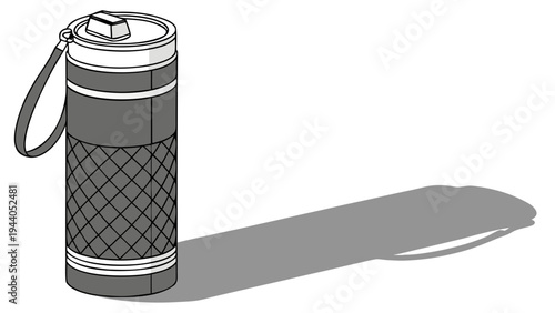 A minimalist vector illustration of a thermos with a diamond-textured body and wrist strap