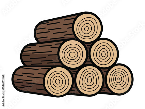 Stack of six logs with visible tree rings in a vector style