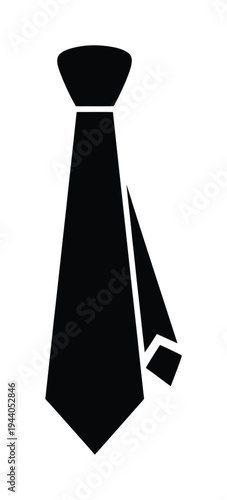 Vector of a black tie with a slim and elongated shape in a minimalist design