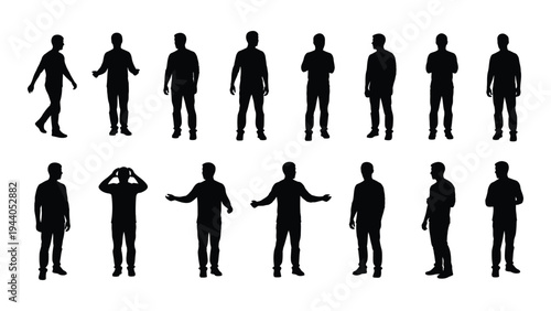 Collection of diverse human silhouettes in various poses and gestures
