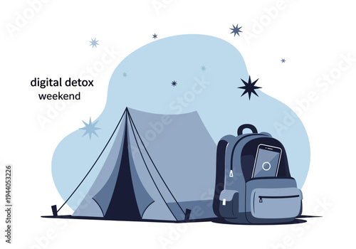 Embrace a digital detox weekend with a tent and backpack, disconnect from technology, and reconnect with nature