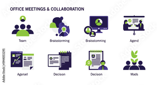 Set of 8 Office Meetings and Collaboration Vector Icons