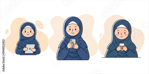 Muslim Women Interacting With Technology For Communication And Information