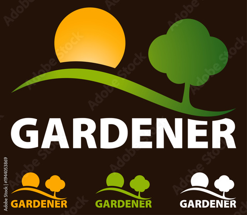 logo paysagiste jardinier paysage arbre soleil