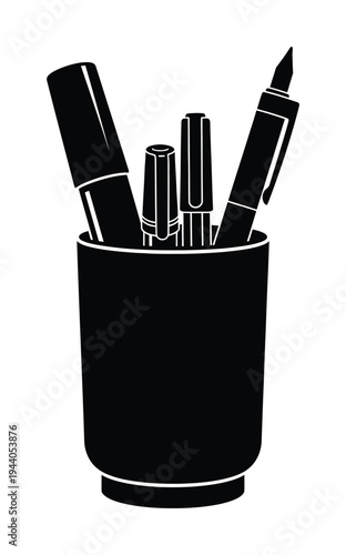 Vector of a cup holding an assortment of pens and markers