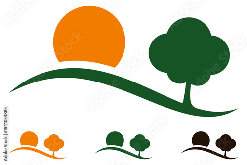 logo paysagiste jardinier paysage arbre soleil