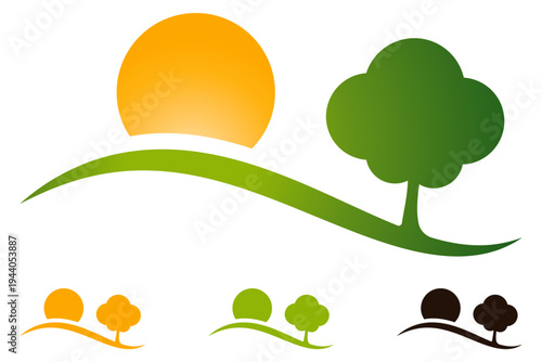 logo paysagiste jardinier paysage arbre soleil