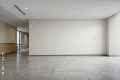 Modern Commercial Interior with Large Blank Wall, Marble Floor and Office Lobby Space for Advertising Background