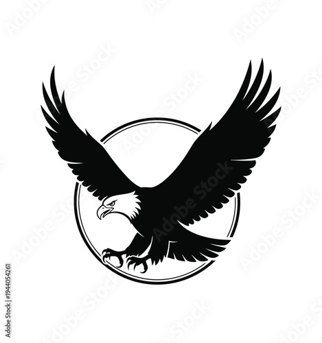 Vector of an eagle soaring with wings spread wide within a circular frame