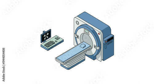 Isometric CT Scan Machine with Control Panel for Medical Diagnostics.