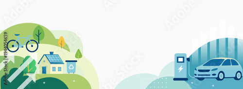 サステナブルライフと電気自動車のグリーンエネルギー背景