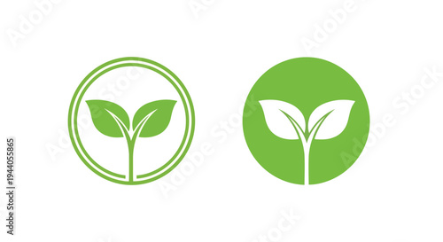 Two contrasting circular icons featuring green leaf sprouts against white and green backgrounds Vector