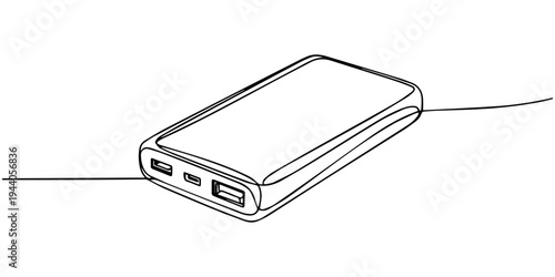 One line of power bank. Abstract minimal continuous line isolated on white background.