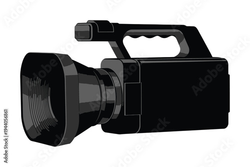 Vector of a professional video camera with a large lens and handle grip