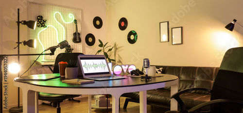 Interior of podcaster's stu...