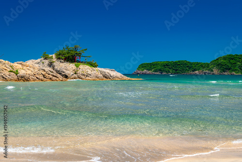 Mukojima Island and Haneo Cape in the Clear Sea at Uradome Coast, Tottori Japan