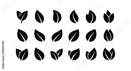 Arrangement of stylized black leaves on a white background in a grid pattern Vector