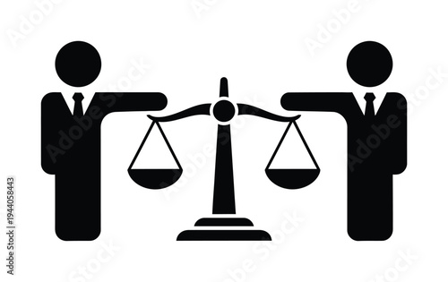 Vector featuring two businessmen holding a balanced scale in their hands