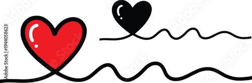 Two stylized hearts connected by a wavy line on a white background