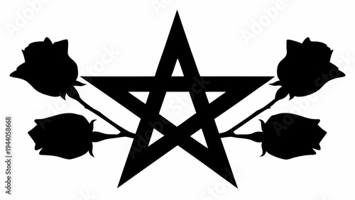 Bah' nine pointed star symbol with roses silhouette spiritual and religious iconography graphic design element faith and culture