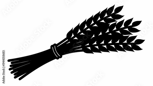 Harvest festival wheat stalk bundle silhouette on white background for agriculture and food themes