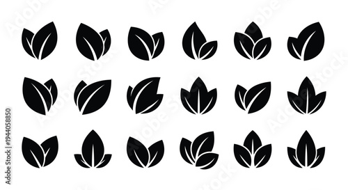 A collection of stylized black leaf patterns arranged in a grid layout Vector