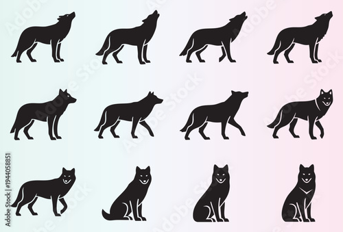 Collectionofwolfandwolfhowlingsilhouettesisolated