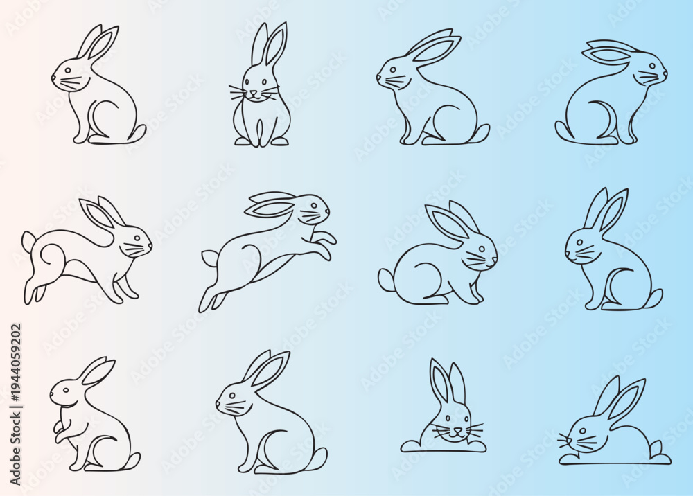 Fototapeta premium Cute cartoon rabbit collection in various poses and actions